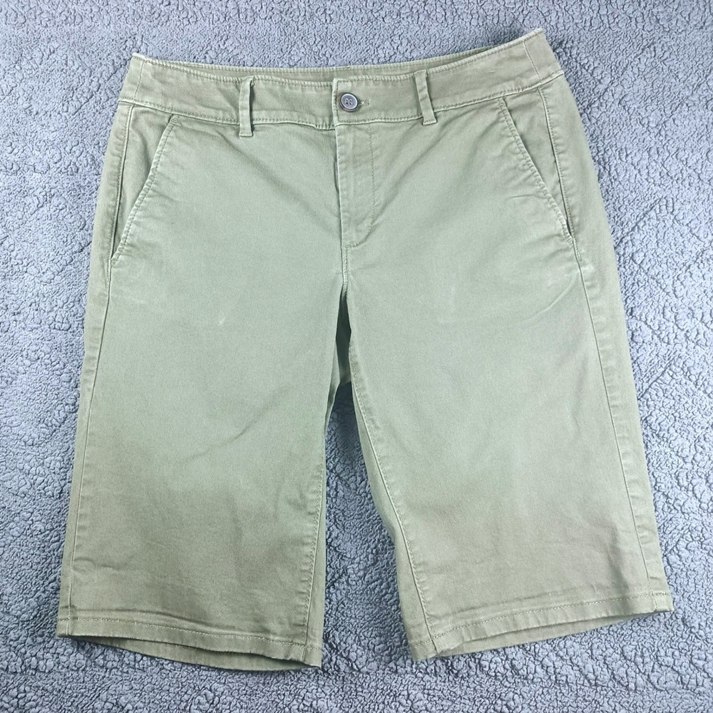 Loft Outlet Bermuda Shorts Women's 6 Olive Green Cotton Stretch Mid Length